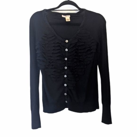 Dkny Sweaters - DKNY Jeans Black Ruffle Cardigan Sweater Medium